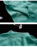Purpdrank - New Chinese Style Retro Cotton and Linen Shirt Women Spring Summer Chinese Stand-up Collar Button Blouse Embroidered Tea Service