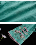Purpdrank - New Chinese Style Retro Cotton and Linen Shirt Women Spring Summer Chinese Stand-up Collar Button Blouse Embroidered Tea Service