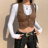 Purpdrank - Gothic Jacket Vest Women Dark Academia Vintage Sleeveless Tank Top Fairycore Grunge Clothes Vintage Corset Y2K Coat New Iamhotty