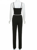 Purpdrank - Office Lady Black Pant Suits Tracksuit Women Strap Corset Crop Tops And High Waist Pants Two Piece Set Urban Outfits