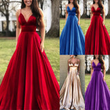 Purpdrank - Dresses for Women Elegant Sexy Wedding Party Prom V-neck Sleeveless Sling Backless Satin Long Maxi Red Plus Size Clothes