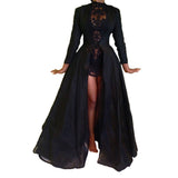 Purpdrank - New High Quality Sexy Gothic Lace High Waist Sheer Jacket Long Dress Gown Party Costume Lady Autumn Dress Black