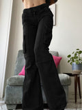 Purpdrank - Khaki Solid Baggy Cargo Pants Women Low Waist Mom Jeans Vintage 90s Grunge Streetwear Casual Hippie Denim Trousers