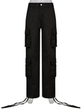 Purpdrank - Khaki Solid Baggy Cargo Pants Women Low Waist Mom Jeans Vintage 90s Grunge Streetwear Casual Hippie Denim Trousers