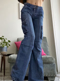 Purpdrank - Khaki Solid Baggy Cargo Pants Women Low Waist Mom Jeans Vintage 90s Grunge Streetwear Casual Hippie Denim Trousers