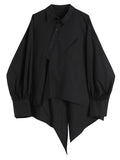 Purpdrank - Women Black Irregular Big Size Blouse New Lapel Long Sleeve Loose Fit Shirt Fashion Tide Spring Summer