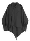 Purpdrank - Women Black Irregular Big Size Blouse New Lapel Long Sleeve Loose Fit Shirt Fashion Tide Spring Summer