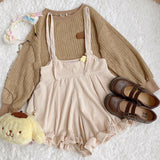 Purpdrank - Corduroy Playsuits Women Ruffles Loose Spring Korean Style Ulzzang Kawaii Harajuku Leisure Soft Female Rompers Popular Ins