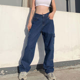 Purpdrank - New Y2K Cargo Pants Low Waist Loose Straight Denim Pants Wide Leg Streetwear Spring Autumn Fashion Hip Hop Women Baggy Trousers