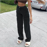Purpdrank - New Y2K Cargo Pants Low Waist Loose Straight Denim Pants Wide Leg Streetwear Spring Autumn Fashion Hip Hop Women Baggy Trousers