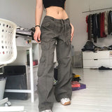 Purpdrank - New Y2K Cargo Pants Low Waist Loose Straight Denim Pants Wide Leg Streetwear Spring Autumn Fashion Hip Hop Women Baggy Trousers