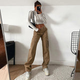 Purpdrank - New Y2K Cargo Pants Low Waist Loose Straight Denim Pants Wide Leg Streetwear Spring Autumn Fashion Hip Hop Women Baggy Trousers
