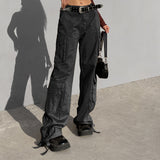 Purpdrank - New Y2K Cargo Pants Low Waist Loose Straight Denim Pants Wide Leg Streetwear Spring Autumn Fashion Hip Hop Women Baggy Trousers