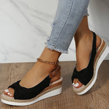 Purpdrank - Women's Sandals Wedge Sandals Espadrilles Platform Sandals Outdoor Daily Beach Summer Bowknot Platform Wedge Heel Open Toe Vintage Elegant Casual Faux Leather Buckle Solid Color Black Pink Blue