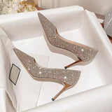 Purpdrank - Women's Heels Wedding Shoes Dress Shoes Stilettos Wedding Party Daily Sequin High Heel Pointed Toe Elegant Classic Glitter Loafer Solid Color Solid Colored Silver Gold