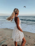 Purpdrank - Women's Party Dress Lace Dress White Dress Mini Dress White Sleeveless Pure Color Lace Summer Spring Deep V Romantic Vacation 2023 S M L XL