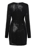 Purpdrank - Women‘s Formal Party Dress Sequin Dress Holiday Dress Mini Dress Black Gold Long Sleeve Pure Color Sequins Winter Fall Spring V Neck Fashion Winter Dress Birthday 2023 S M L XL XXL
