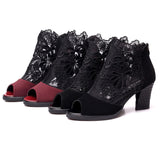 Purpdrank - Women's Boots Sandals Boots Summer Boots Booties Ankle Boots Lace Chunky Heel Peep Toe Vintage Business Sexy Lace Zipper Floral Color Block Black Burgundy