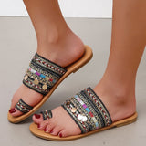 Purpdrank - Women's Sandals Boho Bohemia Beach Flat Sandals Outdoor Slippers Outdoor Daily Beach Summer Sequin Flat Heel Open Toe Vintage Casual Minimalism Polyester Loafer Striped Black Red Green