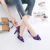 Purpdrank - Women's Heels High Heels Wedding Party Pumps Pointed Toe Satin Loafer Color Block Black White Rosy Pink