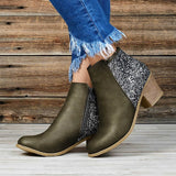 Purpdrank - Women's Boots Riding Boots Plus Size Work Boots Outdoor Work Daily Rhinestone Crystal High Heel Chunky Heel Round Toe Vintage Casual Comfort Walking Shoes PU Loafer Solid Color Black Dark Green Khaki