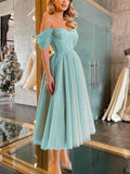 Purpdrank - Women's Prom Party Dress Corset Dress Lace Dress Midi Dress Blue Apricot Sleeveless Pure Color Mesh Winter Fall Spring Off Shoulder Fashion Wedding Party Winter Dress 2023 S M L XL