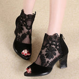 Purpdrank - Women's Boots Sandals Boots Summer Boots Booties Ankle Boots Lace Chunky Heel Peep Toe Vintage Business Sexy Lace Zipper Floral Color Block Black Burgundy