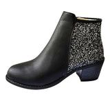 Purpdrank - Women's Boots Riding Boots Plus Size Work Boots Outdoor Work Daily Rhinestone Crystal High Heel Chunky Heel Round Toe Vintage Casual Comfort Walking Shoes PU Loafer Solid Color Black Dark Green Khaki