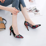 Purpdrank - Women's Heels High Heels Wedding Party Pumps Pointed Toe Satin Loafer Color Block Black White Rosy Pink