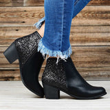 Purpdrank - Women's Boots Riding Boots Plus Size Work Boots Outdoor Work Daily Rhinestone Crystal High Heel Chunky Heel Round Toe Vintage Casual Comfort Walking Shoes PU Loafer Solid Color Black Dark Green Khaki