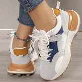 Purpdrank - Women's Sneakers Comfort Shoes Platform Sneakers Dad Shoes Outdoor Work Hidden Heel Round Toe Sporty PU Lace-up Leopard Red Dark Blue