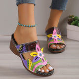 Purpdrank - Women's Sandals Wedge Sandals Plus Size Outdoor Slippers Outdoor Daily Summer Cut Out Flower Wedge Heel Open Toe Vintage Casual Patent Leather Color Block Black Purple Orange