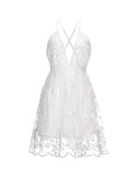 Purpdrank - Women's Party Dress Lace Dress White Dress Mini Dress White Sleeveless Pure Color Lace Summer Spring Deep V Romantic Vacation 2023 S M L XL