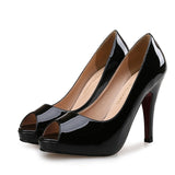 Purpdrank - Women's Heels Office Work Daily Summer Platform High Heel Peep Toe Business Classic Patent Leather Loafer Solid Colored Almond Black Yellow