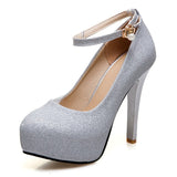 Purpdrank - Women's Heels Glitter Crystal Sequined Jeweled Plus Size Ankle Strap Heels Wedding Daily Party & Evening Platform High Heel Closed Toe Basic Synthetics Ankle Strap Solid Colored Black Silver Gold