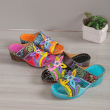 Purpdrank - Women's Sandals Wedge Sandals Plus Size Outdoor Slippers Outdoor Daily Summer Cut Out Flower Wedge Heel Open Toe Vintage Casual Patent Leather Color Block Black Purple Orange