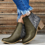 Purpdrank - Women's Boots Riding Boots Plus Size Work Boots Outdoor Work Daily Rhinestone Crystal High Heel Chunky Heel Round Toe Vintage Casual Comfort Walking Shoes PU Loafer Solid Color Black Dark Green Khaki
