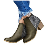 Purpdrank - Women's Boots Riding Boots Plus Size Work Boots Outdoor Work Daily Rhinestone Crystal High Heel Chunky Heel Round Toe Vintage Casual Comfort Walking Shoes PU Loafer Solid Color Black Dark Green Khaki