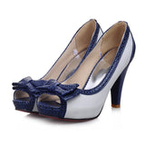Purpdrank - Women's Sandals Stilettos Platform Sandals Party Daily Bowknot High Heel Peep Toe Cute Elegant PU Leather Loafer Color Block White Rosy Pink Blue