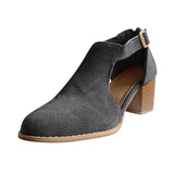 Purpdrank - Women's Heels Sandals Plus Size Party Outdoor Office Summer Buckle Chunky Heel Cuban Heel Pointed Toe Vintage Elegant Classic Walking Shoes Suede Zipper Solid Colored Almond Black Red