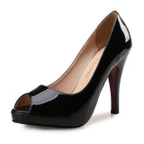Purpdrank - Women's Heels Office Work Daily Summer Platform High Heel Peep Toe Business Classic Patent Leather Loafer Solid Colored Almond Black Yellow