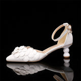 Purpdrank - Women's Heels Wedding Shoes Dress Shoes Ankle Strap Heels White Shoes Wedding Party Buckle Flower Sculptural Heel Pointed Toe Business Sexy Minimalism PU Buckle Floral White